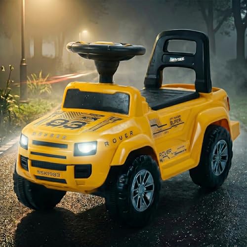 Image of Baybee Rover Baby Ride on Car for Kids | Portable Rideons Jeep with LED Lights & Music | Push Ride on Toys Car with Backrest & Toy Storage Basket | Kids Car to Drive 1-3 Years (Yellow)