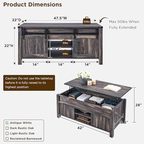 OKD-Farmhouse-Lift-Top-Coffee-Table-with-Sliding-Door-48-Large-Rustic-Center-Table-with-Hidden-Storage-Compartment-Lifting-Tabletop-Adjustable-Shelf-for-Living-Room-Office-Dark-Rustic-Oak OKD Farmhouse Lift Top Coffee Table with Sliding Door 48 Large Rustic Center Table with Hidden Storage Compartment Lifting Tabletop Adjustable Shelf for Living Room Office Dark Rustic Oak