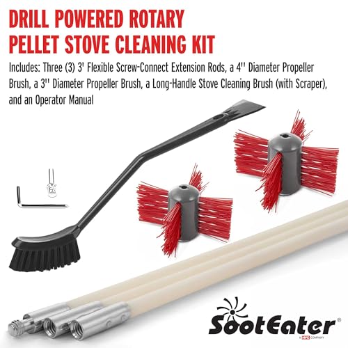 Gardus SootEater Pellet Stove Cleaning Kit - Complete Rotary Pellet Stove Vent Kit with Flexible rods, Propeller Pipe Brushes, & Flue Fire Prevention.