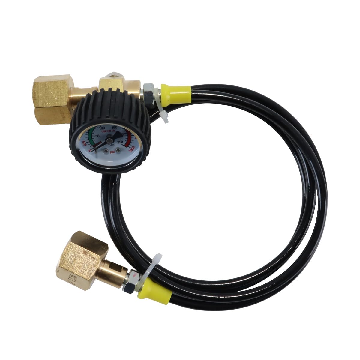 Manguera de transferencia de CO2 de 1,5 m con manómetro de 3000 PSI (2 roscas W21.8-14) para transferencia de CO2 de botella a botella grande.