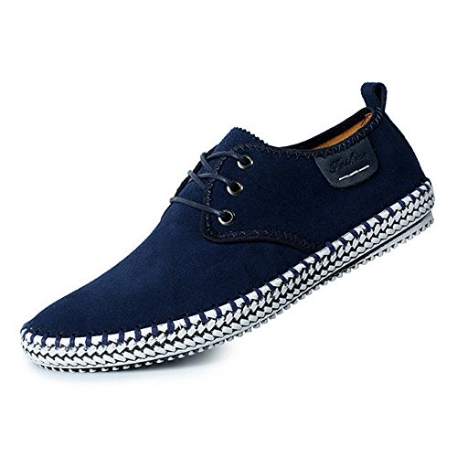 CUSTOME Hombres Ante Cuero Zapatos con Cordones Sneaker Mocasines Ligero Plano Suave Durable Hecho a Mano Antideslizante Zapatos Azul