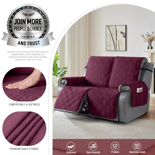 Image of TAOCOCO 100% Waterproof Recliner Loveseat Cover Non Slip Couch Cover for 2 Seat Reclining Sofa, Split Reclining Loveseat Covers 2-Piece with Straps for Kids Pets(2 Seater, Wine)