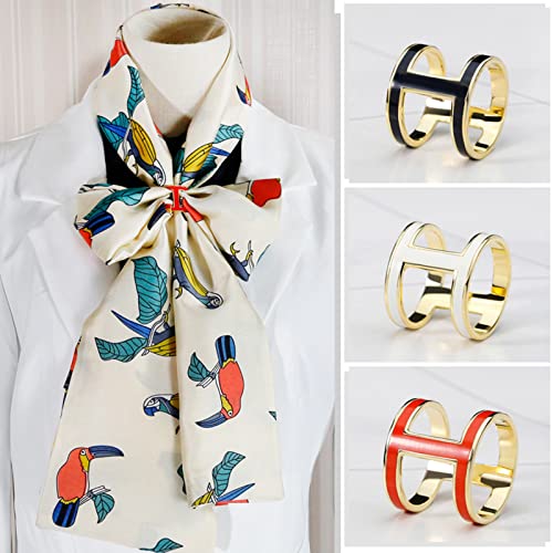 Image of H-Shaped Titanium Steel Women's Scarf Buckle, 4 Pcs Three-Ring Scarf Buckle, Non-snagging Letter Scarf Buckle, Small Enamel Buckle Accessories (White /Red /Black /Pink)