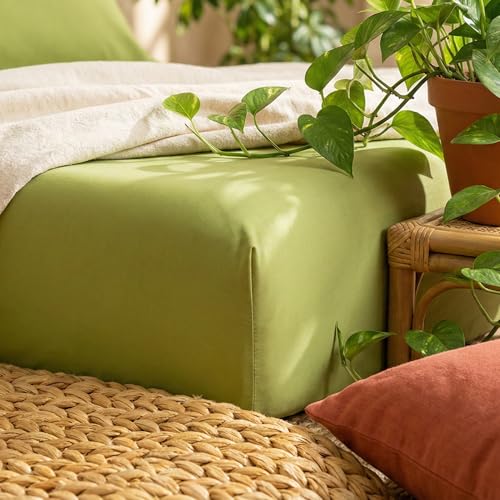 Image of NAKSH Queen Size Bed Sheet Cotton - Plain 210 TC Soft & Breathable Cotton Bedsheet for Double Bed, Includes 2 Pillow Covers, Ideal for Daily Home Use, Moss Green