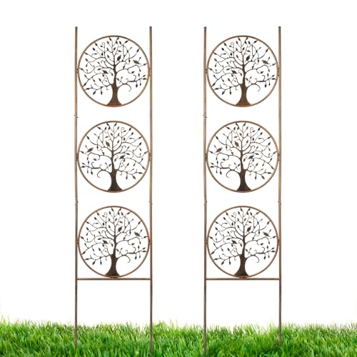 Set of 2 Tree in Life Metal Garden Trellis for Climbing Plants, Decorative Vegetables Flowers Vine Trellis for Outdoor Patio 55'' H x 12.4'' W