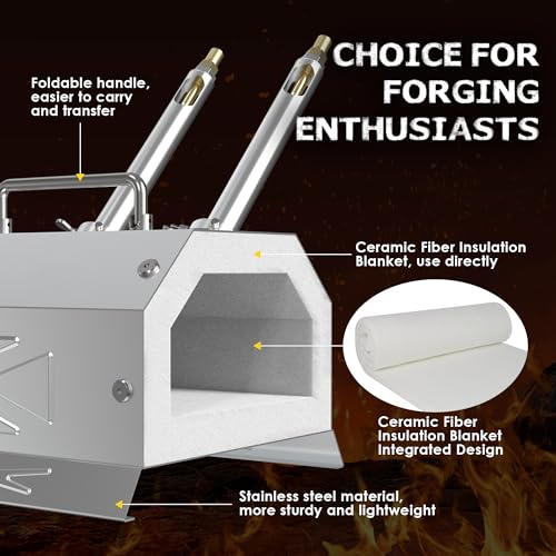 Image of Nelyrho 2 Burner Propane Blacksmith Forge Kit | 2600F High Temperature, Stainless Steel, Portable Design, Blacksmithing, Knife Making & Metalworking