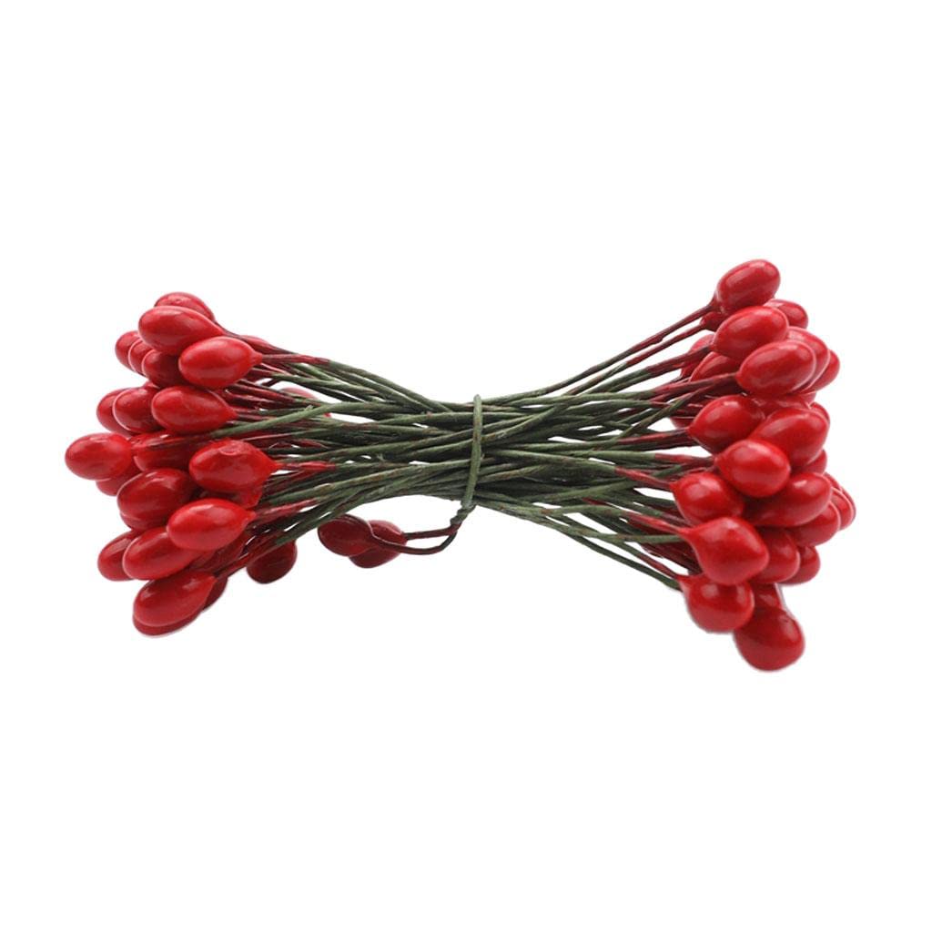 200pcs Artificial Double Head Berries DIY Craft Dark Red Golden-picture-32