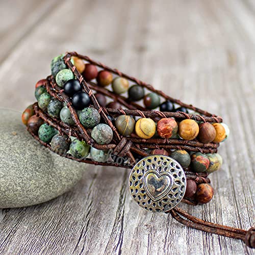 Boho Wrap Bracelets Natural Jasper Crystal Stone Variety Beads Strand Bracelet,Beaded Handmade Turquoise Bracelets（African Turquoise） #TOP5