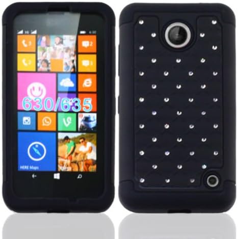 STORM BUY Nokia Lumia 635 Case, Lumia 635 Case, Hard & Soft Sturdy Hybrid Gel Rhinestone Bling Diamond Armor Defender [ Anti Scratch ] Case Cover for Nokia Lumia 635 (Bling Black)
