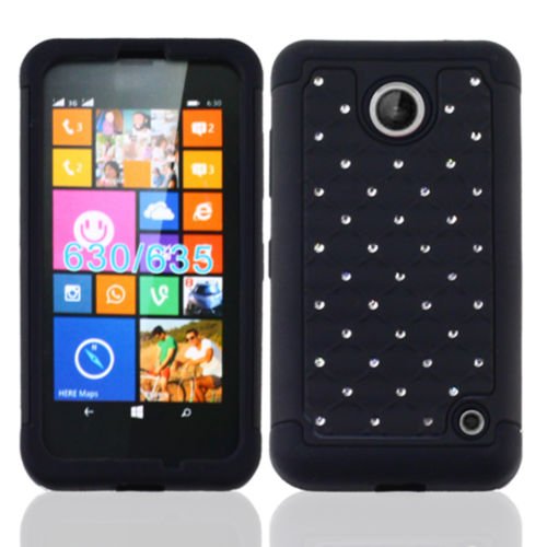 STORM BUY Nokia Lumia 635 Case, Lumia 635 Case, Hard & Soft Sturdy Hybrid Gel Rhinestone Bling Diamond Armor Defender [ Anti Scratch ] Case Cover for Nokia Lumia 635 (Bling Black)