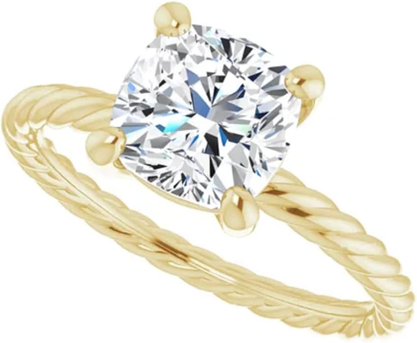 10K Solid Yellow Gold Handmade Engagement Ring 2.50 CT Cushion Cut Moissanite Diamond Solitaire Wedding/Bridal Ring for Woman/Her Best Ring