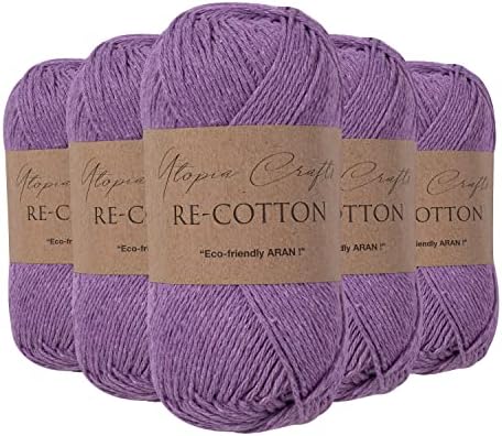 Utopia Crafts Re-Cotton Knitting Yarn, 5X 100g (Soft Pink)