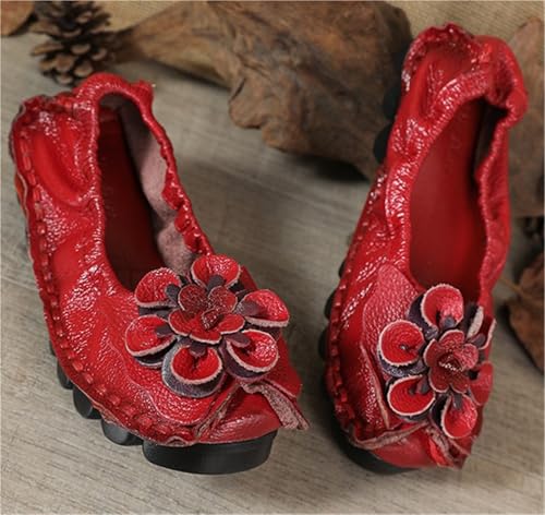 Flowers Loafers for Women's, Vintage Leather Lightweight Soft Sole Flat Shoes, Round Toe Slip on Non-Slip Mom Nurse Walking Shoes4
