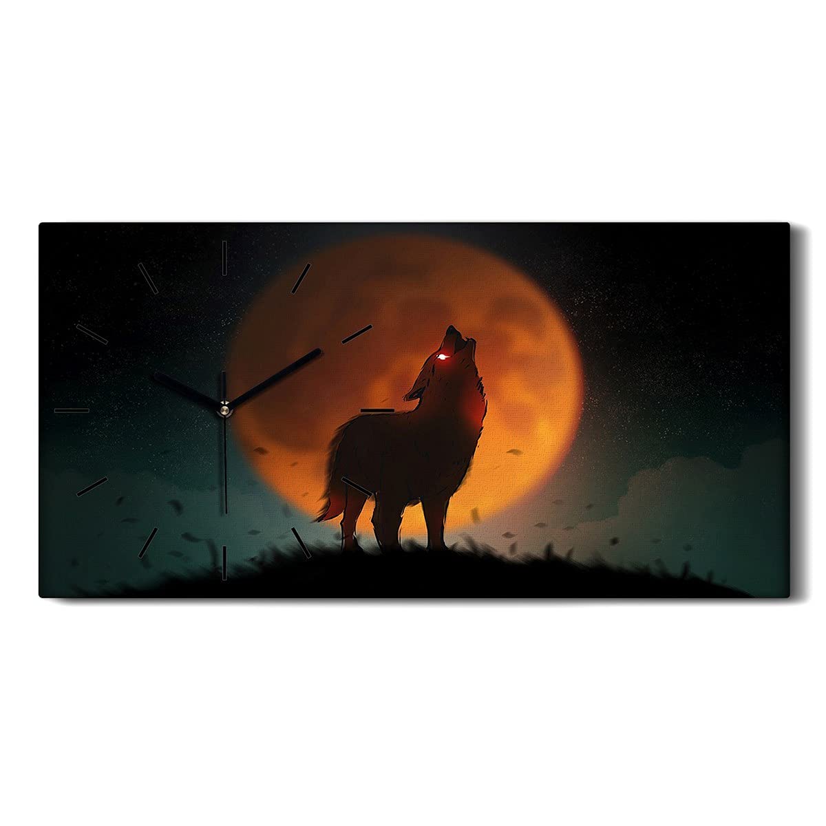 Horloge Murale Toile Coloray Décoration Haut de Gamme 60x30cm Motif Loup