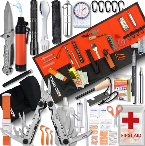 EDC ROLL Premium Kit de Supervivencia Completo Botiquín de Primeros Auxilios Bolsa de Senderismo Rollo Táctica Militar Diseño único francés Premium