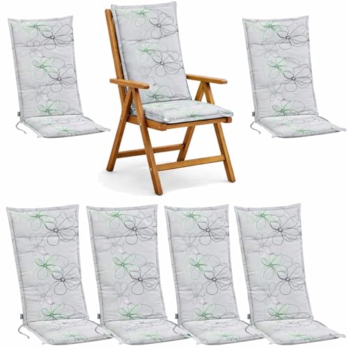 Hochlehner Auflagen 6er Set 120x48x6 cm Blumen Grau Komfort Sitzpolster