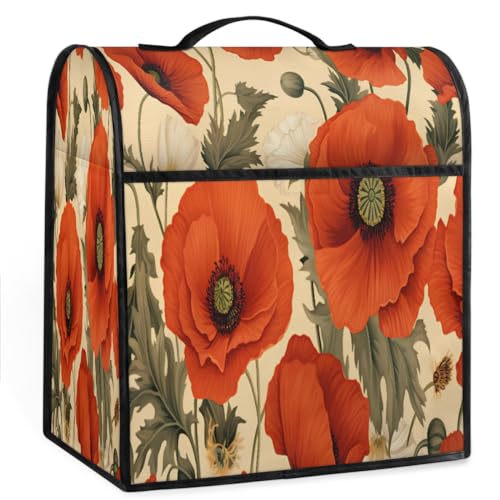 Coffee Maker Cover Retro Poppy Flower Kitchen Appliance Covers Small Appliance Covers Blender Cover Juicer Cover Dust Covers for Kitchen Appliances with Top Handle and Pockets,Washable,C432