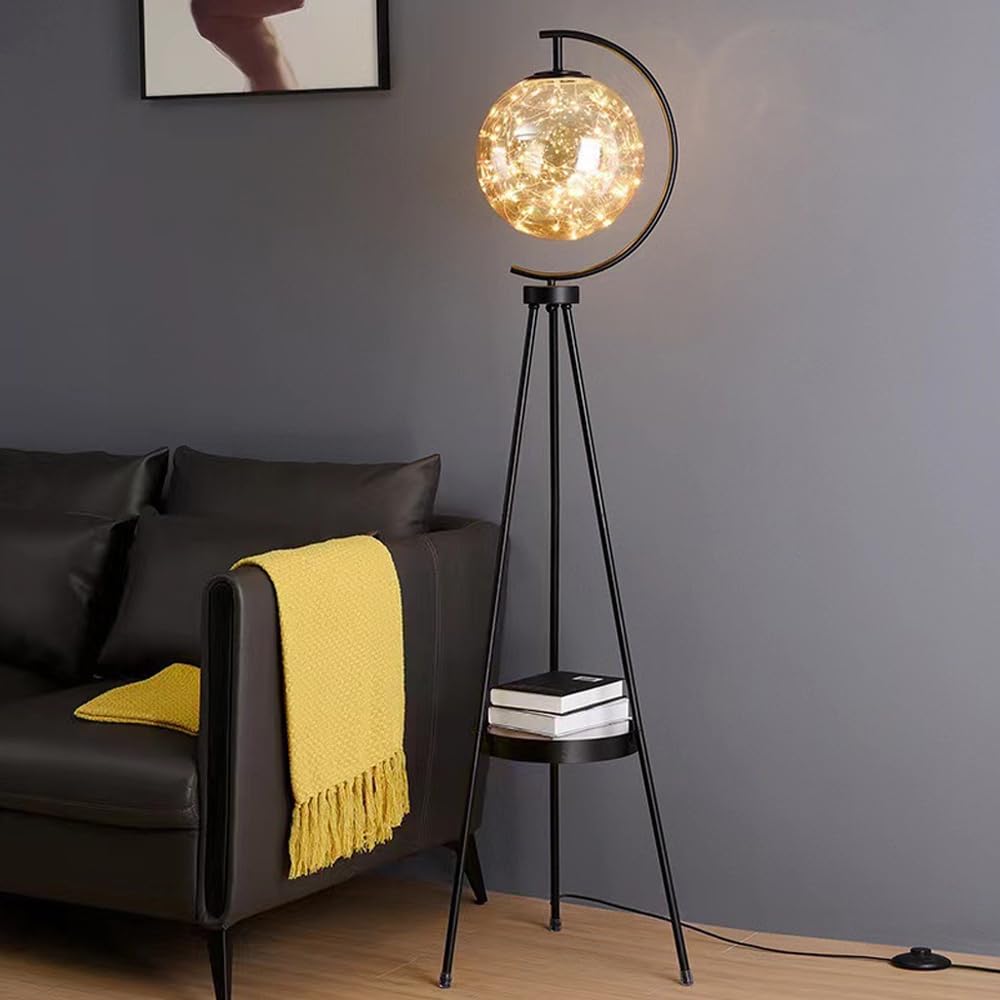 LDCBFTR 63.8" Arc Triangle Floor Lamp Modern Globe Glass Floor Light LED Dimmable Standing Lamp with Desktop Glass Tall Light for Living Room Bedroom Study Dining Room