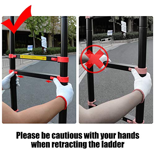 Beetro 12.5Ft Aluminum Telescoping Ladder, Extension Folding Ladder, Multipurpose Ladder For Roofing Business, Outdoor Working, Household Use And More, 330 Lb Capacity, Red #TOP5