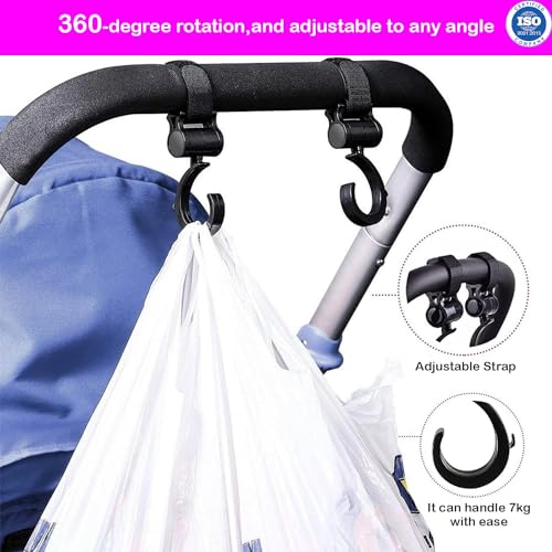 Image of Safe-O-Kid Strong Stroller Hooks (Pack of 4) - Heavy Duty, Durable, Universal Hooks for Bags, Toys & More, Black