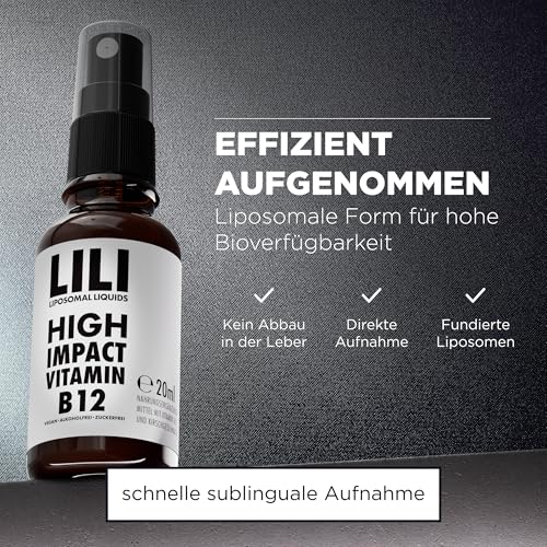 High Impact Vitamin B12 Spray I Liposomales Liquid mit 500 µg pro Sprühstoß I Bioaktive Formen Methylcobalamin + Adenosylcobalamin I Hochdosiert I 160 Sprühstöße I vegan, alkoholfrei & zuckerfrei