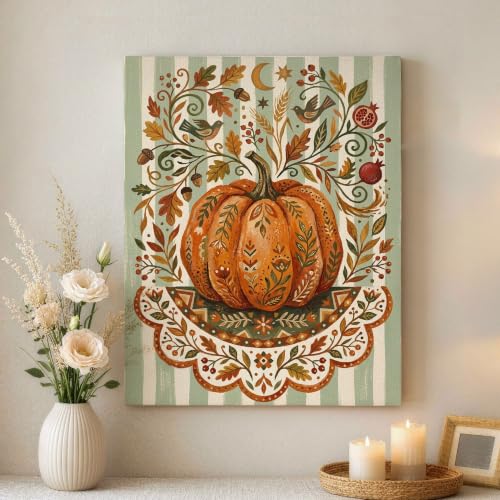 Pintura para colgar con diseño de luna y calabazas que llena de paz tu dormitorio