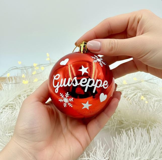 Set 3 Palline di Natale Rosse Lucide Personalizzate con nome natale Idea Regalo Buone Feste Buon Natale addobbi natalizi festività ghirlande Decorazioni casa Albero Presepe cuore stella