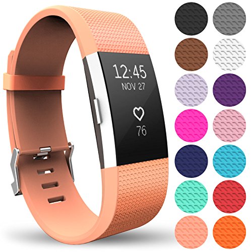 Yousave Accessories Pulsera de repuesto de silicona para compatible con Fitbit Charge 2 para unisex-adulto Grande melocotón