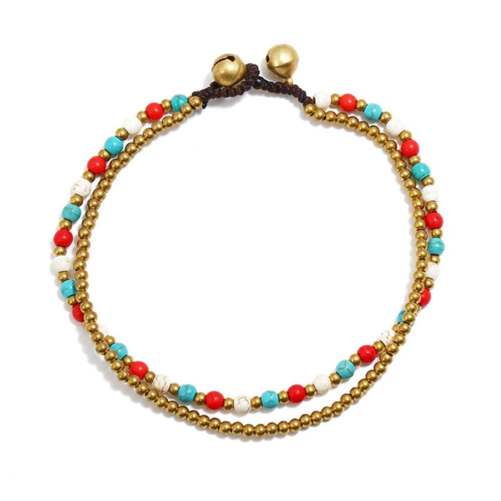 cavigliera Stile etnico Campane con perline di rame turchese Cavigliere da donna Spiaggia Stile bohémien europeo e americano Cavigliere semplici per piedi da donna (Colore : Miscellaneous St