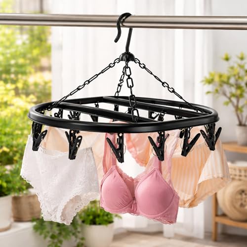 VOLTICO 2 Pack Air Dryer Hanger Drying Rack for Socks Peg Hanger with 20 Clips Plastic Clothes Hanging Rack for Indoor Outdoor Laundry Use (BLACK) - Image 3