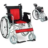 AZICYN Rollstuhl mit Begleitperson, Rollstuhl aus Aluminiumlegierung, klappbarer tragbarer Mehrzweckrollstuhl, Scooter-Trolley für ältere Menschen (rot)