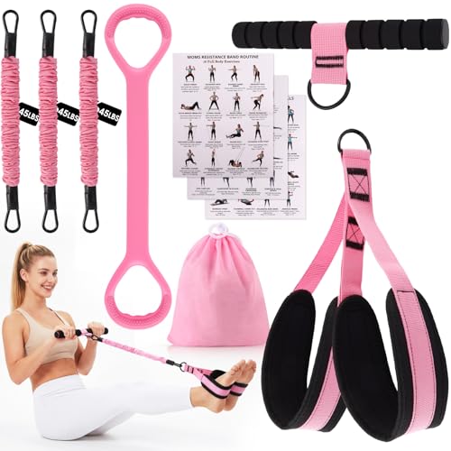 Image of Multifunction Pedal Resistance Band with Handle-Figure 8 Resistance Band Set, 3-Tube Adjustable Bands for ABS, Core, Waist, Arm, Leg, Sit Up Exercise Equipment, 3 Home Workout Chart for Women