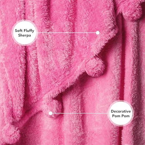 PAVILIA Pom Pom Throw Blanket for Couch, Soft Sherpa Blanket with Pompom, Warm Fluffy Plush Throw for Bed Sofa, Lightweight Decorative Gift for Women Mom Her, Pink, 50x60 by PAVILIA - Image 3
