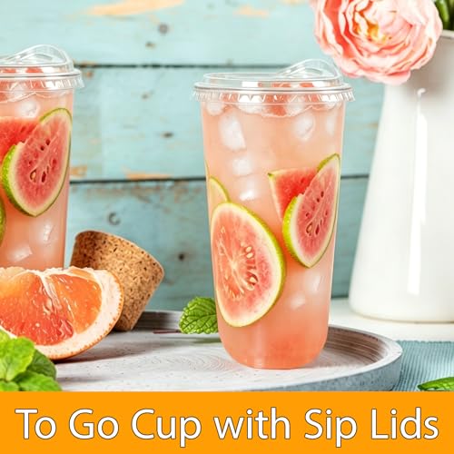 Image of 50 Pack 20OZ Clear Plastic Cups with Lids | Disposable, Iced Coffee Cups, Sip Through Lids, For Cold Beverage Juice Smoothie Milkshake, Wedding Party