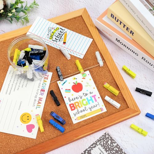 48 chinchetas con clips de madera para tablon de anuncios y notas de clase 5