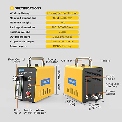 Autool Smoke Machine Automotive Leak Detector,Evap Vacuum Smoke Diagnostic Tester,Pipeline Fuel Leakage Detector Compatible With 12V Vehicles #TOP7