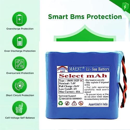 Image of MAENT 7.4V 18650 Lithium ion Rechargeable Battery 2S2P 2 Wire 5264 POS 8.4V for Electronics Toys Lighting Equipment POS Swipe Machine - 3C Rated (2 Wire, 6400 mah)