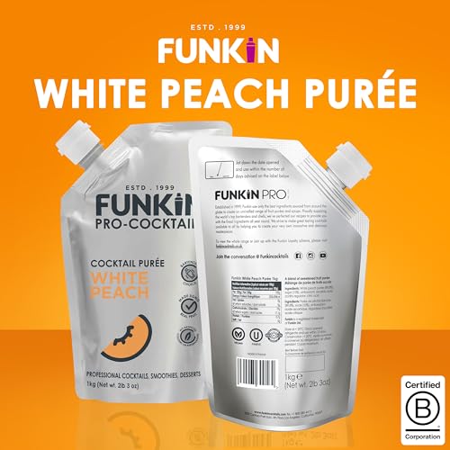 Funkin Fruit Puree | Real Fruit, Simple Ingredient, Natural Mixer for Cocktails, Drinks, Smoothies | Vegan, Non-GMO, Gluten-Free (2.2 lbs) (White Peach)