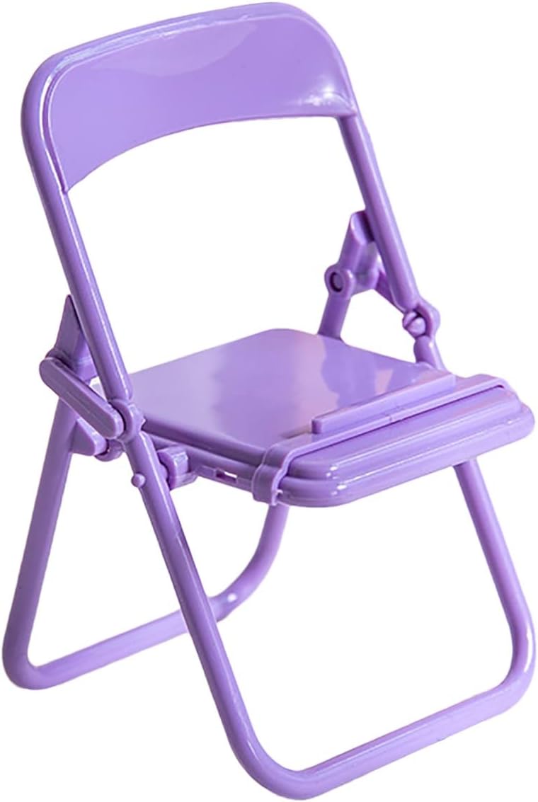 YeLukk Desktop Cell Phone Holder Cartoon Folding Chair Shape Stand, Adjustable Portable Tablet Universal Storage Rack,Mobile Smartphone Bracket Dock for Office Home Bedroom Kitchen (A-Purple)