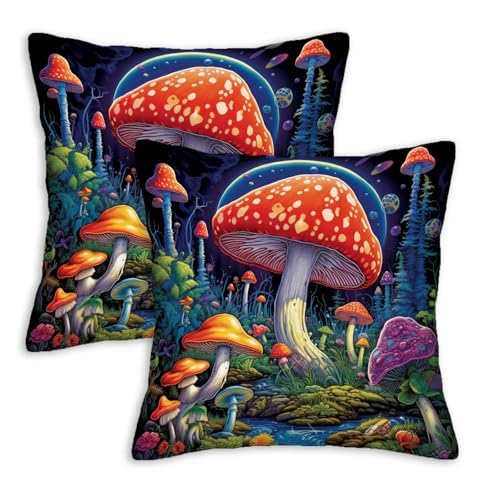 FexNuvko Mushroom Throw Pillow Covers 18x18 Set of 2, Colorful