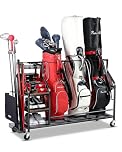 EXTCCT Golf Bags Storage Organizer- 3 Golf Bag Stand for Golf Equipment Accessories, Golf Bag Storage Rack with Wheels, Golf Club, Golf Gear Organisers