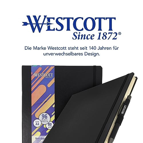 Westcott Notizbuch DIN A4 kariert | 192 Seiten im edlen Hardcover-Einband | 80 g/m² nachhaltiges FSC-Mix Papier | mit Innentasche, Lesezeichen, Gummizug und Stifthalter | E-1744829 00