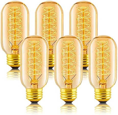 Sevici T45 Edison Bulb 40w, 6-Pack Dimmable Retro Bulb, 110v-130v, E26/E27 Base Decorative Antique Filament Bulb, Amber Glass, 2200k Warm Yellow Incandescent Bulb, for Home Lighting Decoration