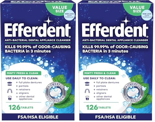 Image of Efferdent Retainer Cleaning Tablets, Denture Cleaning Tablets for Dental Appliances, Minty Fresh & Clean, 126 Count (Pack of 2)