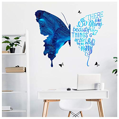 Big Blue Butterfly Wall Stickers To Be Happy Inspirational Quotes Window Decals Decorations Murals Wall Art Decorative Sticker For Kids Living Room Bedroom Nursery Playroom Cute Party Decor Supplies #TOP2