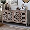Hollow Four Door Antique Cabinet American Country Style Multifunctional Storage Cabinet SideboardBuffet Cabinet Suitable for Living Room TV Cabinet Kitchen Brown
