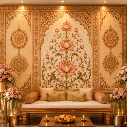 Image of Party Propz Backdrop Cloth for Decoration -2 Pcs,Ganpati Decoration Setup for Home,Ganpati Backdrop Decorations,Varalakshmi Pooja Decorative Items,Backdrop for Janmashtami Decorations,Backdrop Cloth