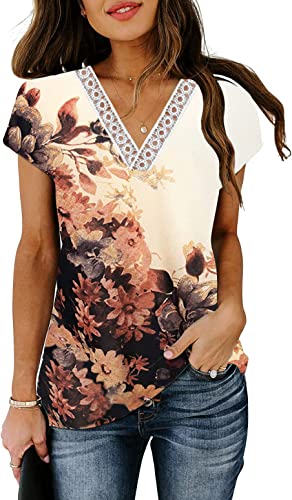 ETCYY Blusas femininas de verão 2023 da moda com ajuste solto de renda com estampa floral e manga ca