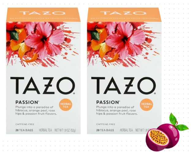 Tazos Herbal Passion Tea, Naturally Decaffeinated 20 Count Boxes (Pack of 2)