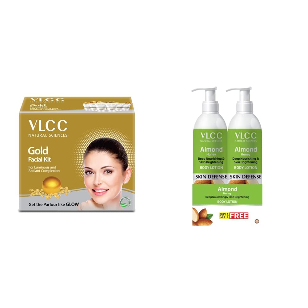 VLCC Gold Facial Kit, 60g and Almond Honey Body Lotion, 350ml (Pack of